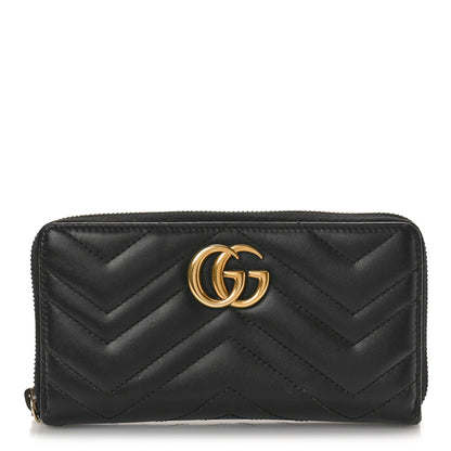Gucci Calfskin Matelasse GG Marmont Zip Around Wallet Black 1 of 9