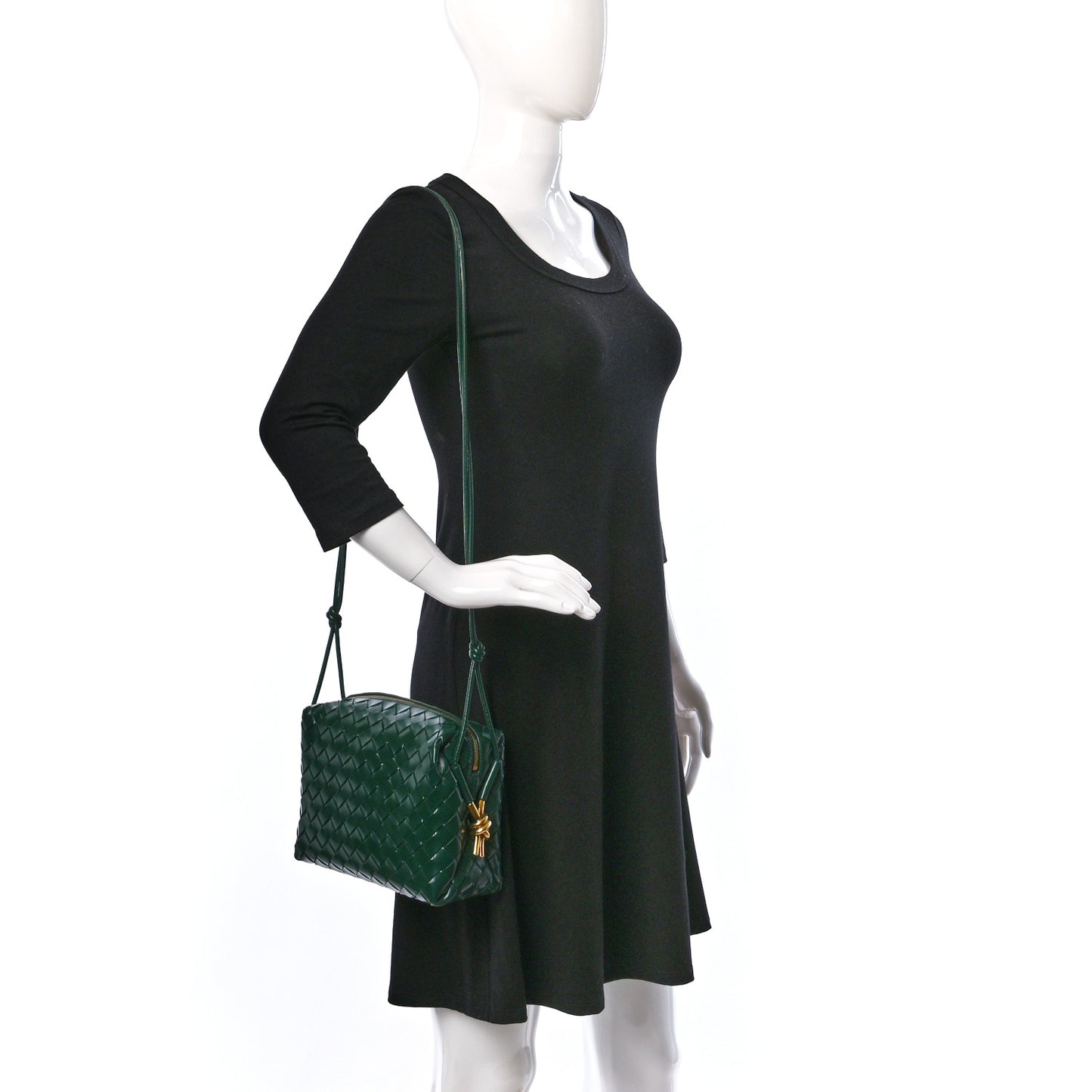 Polished Patent Intrecciato Knot Small Loop Camera Bag Raintree