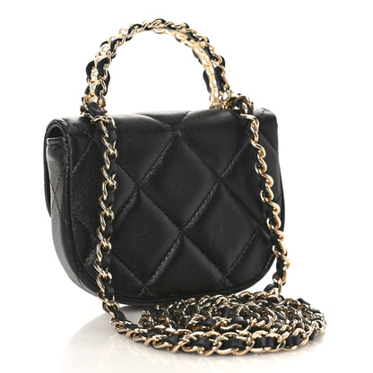 Chanel Lambskin Quilted Pearl Top Handle Clutch With Chain Black 3 of 11