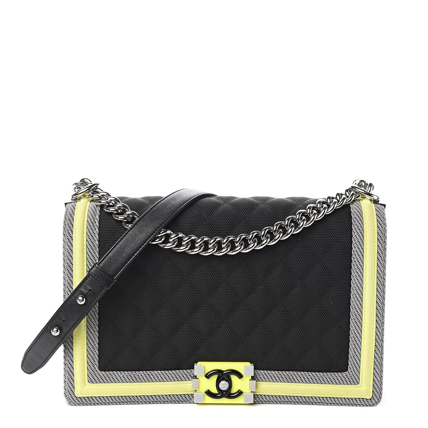 Chanel Canvas Quilted New Medium Fluo Boy Flap Black Grey Yellow 1 of 9