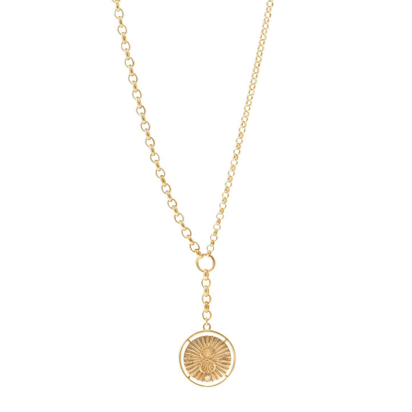 18K Yellow Gold Large Karma Medallion Heavy Mixed Belcher Extension Chain Necklace