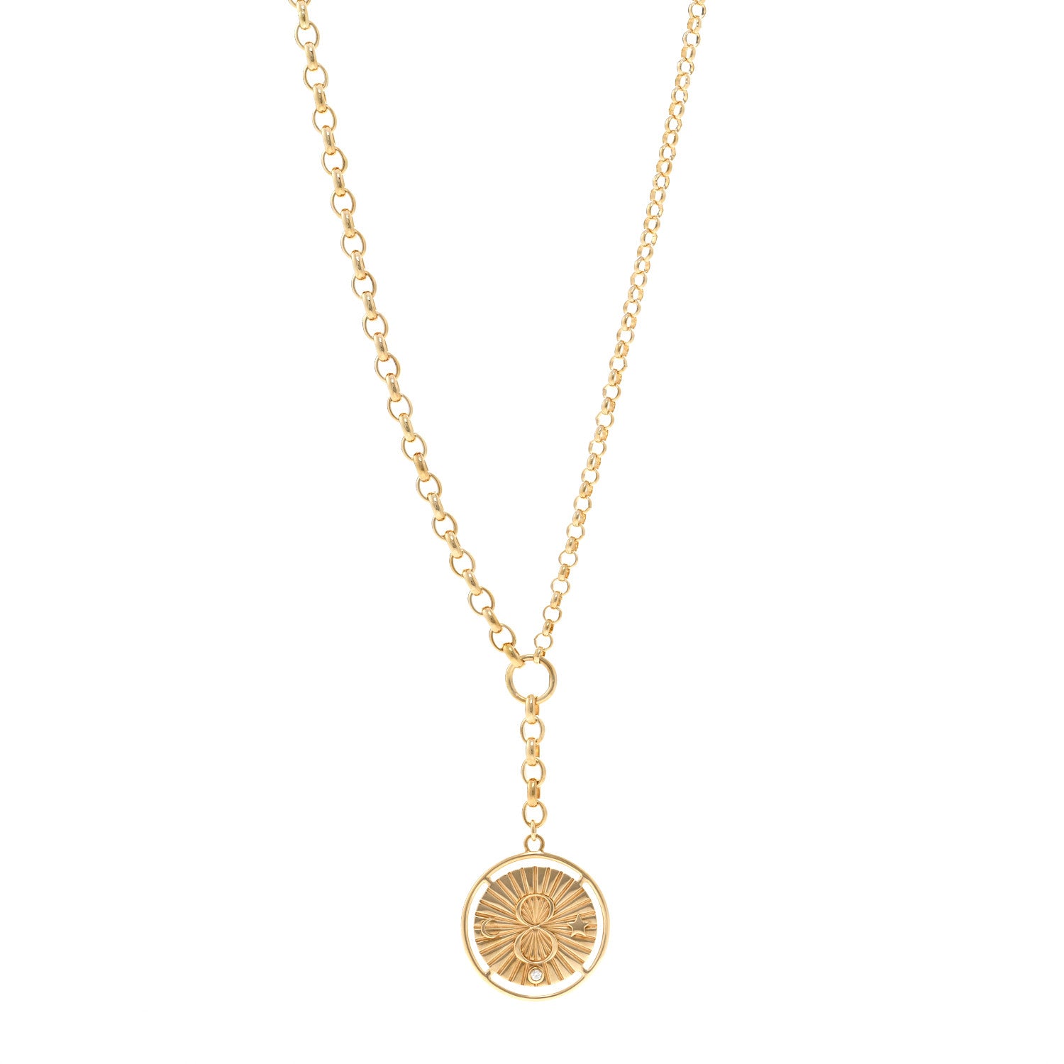 Foundrae 18K Yellow Gold Large Karma Medallion Heavy Mixed Belcher Extension Chain Necklace 1 of 4