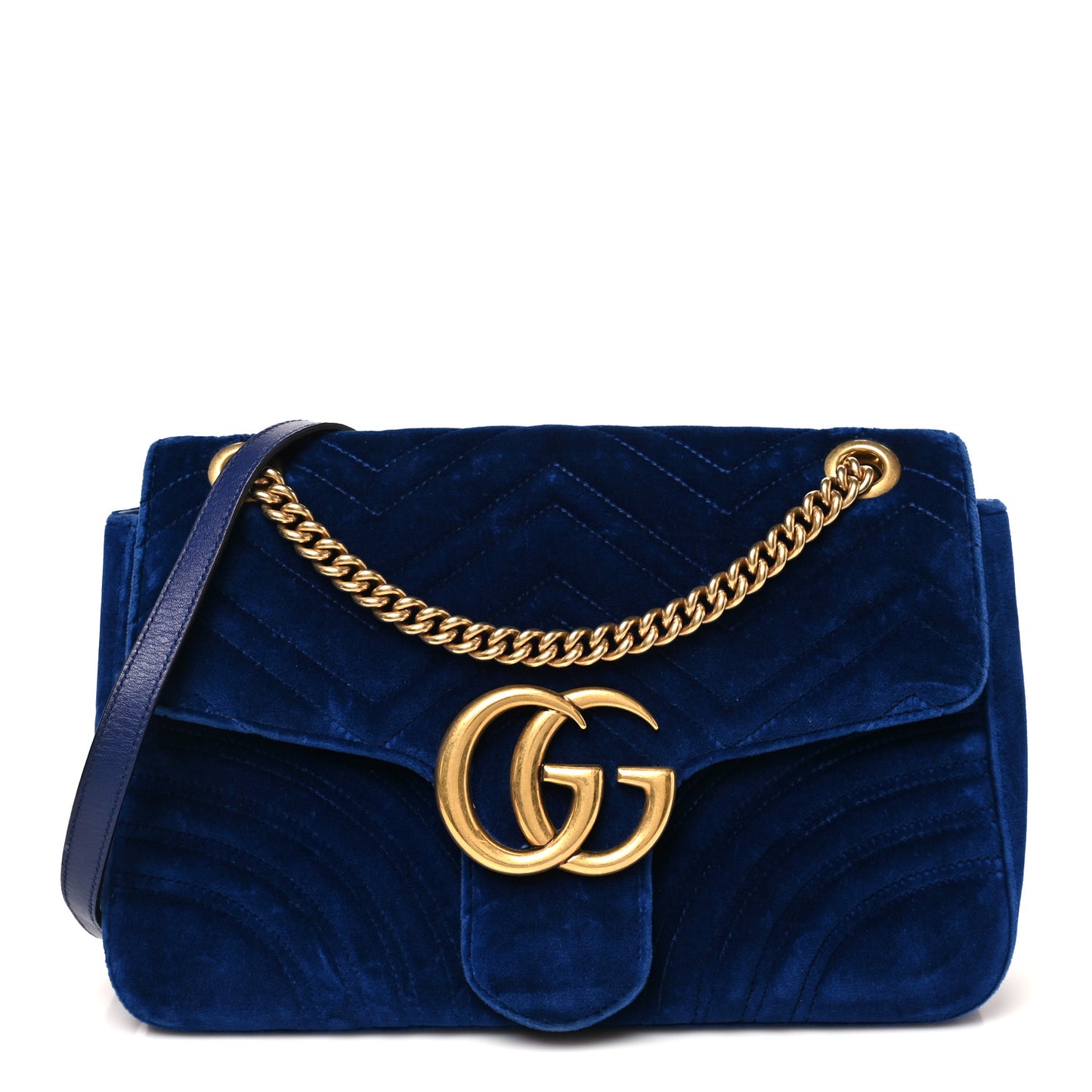 Velvet Matelasse Small GG Marmont Shoulder Bag Cobalt Blue