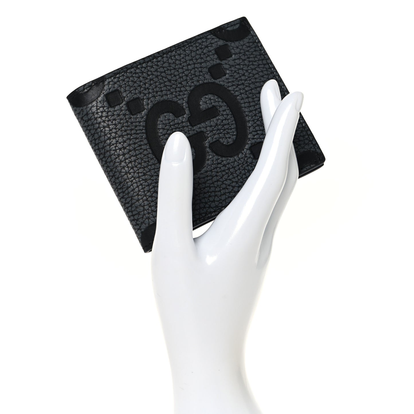 Piuma Calfskin Jumbo GG Embossed Wallet Dark Grey Black