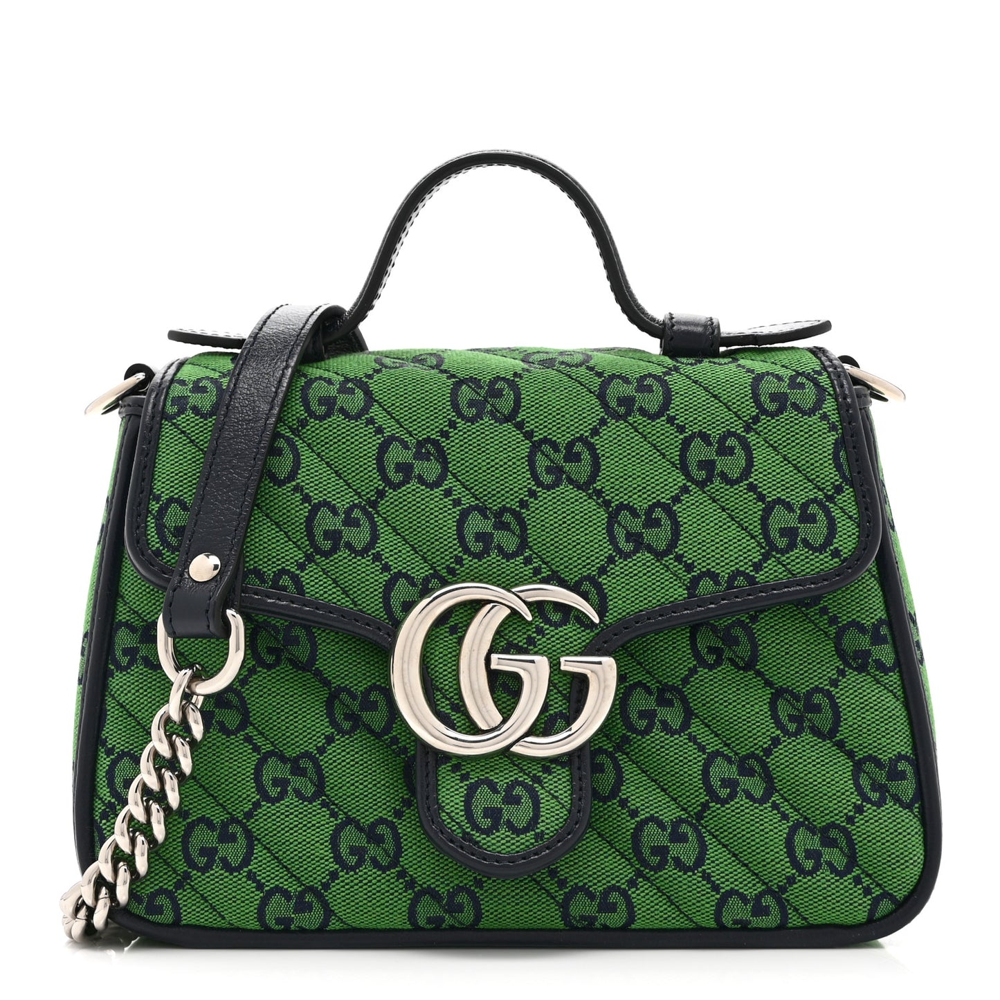 Monogram Multicolor Matelasse Diagonal Mini GG Marmont Top Handle Shoulder Bag Green Blue