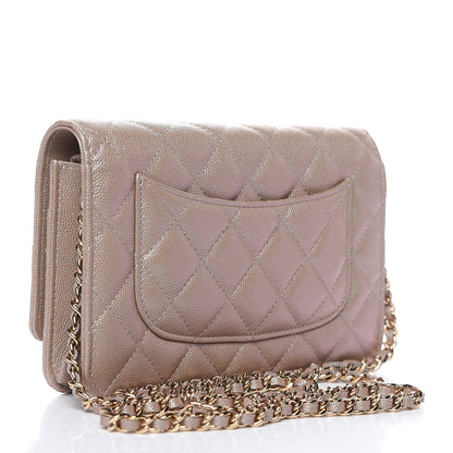 Chanel Iridescent Caviar Quilted Wallet On Chain WOC Beige 3 of 11