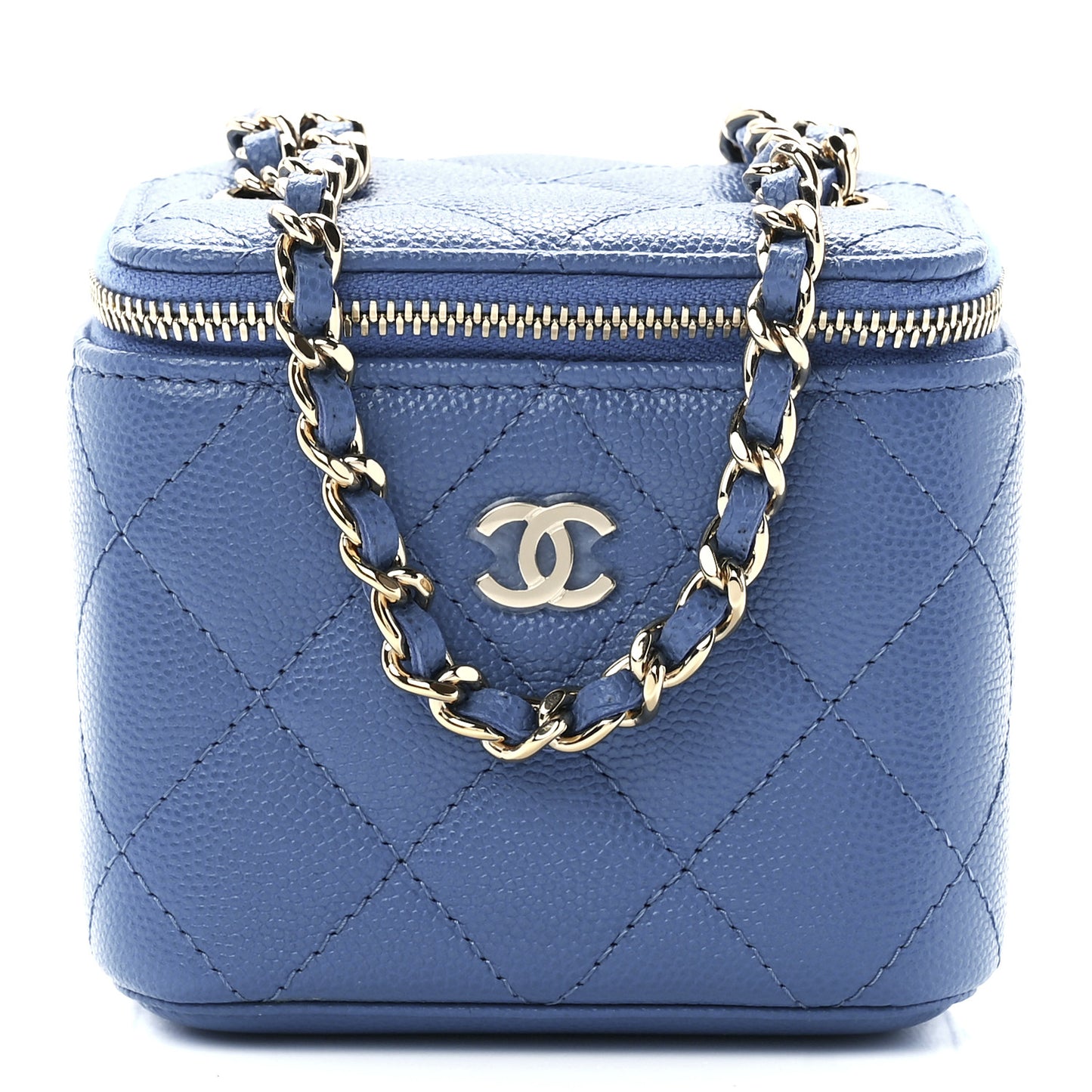 Caviar Quilted Mini Vanity Case With Chain Blue