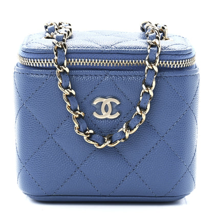 Chanel Caviar Quilted Mini Vanity Case With Chain Blue 1 of 12