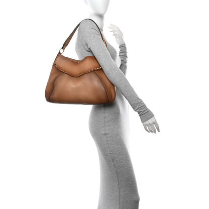 Valentino Garavani Buffed Calfskin Medium Twinkle Studs Hobo Camel 2 of 16