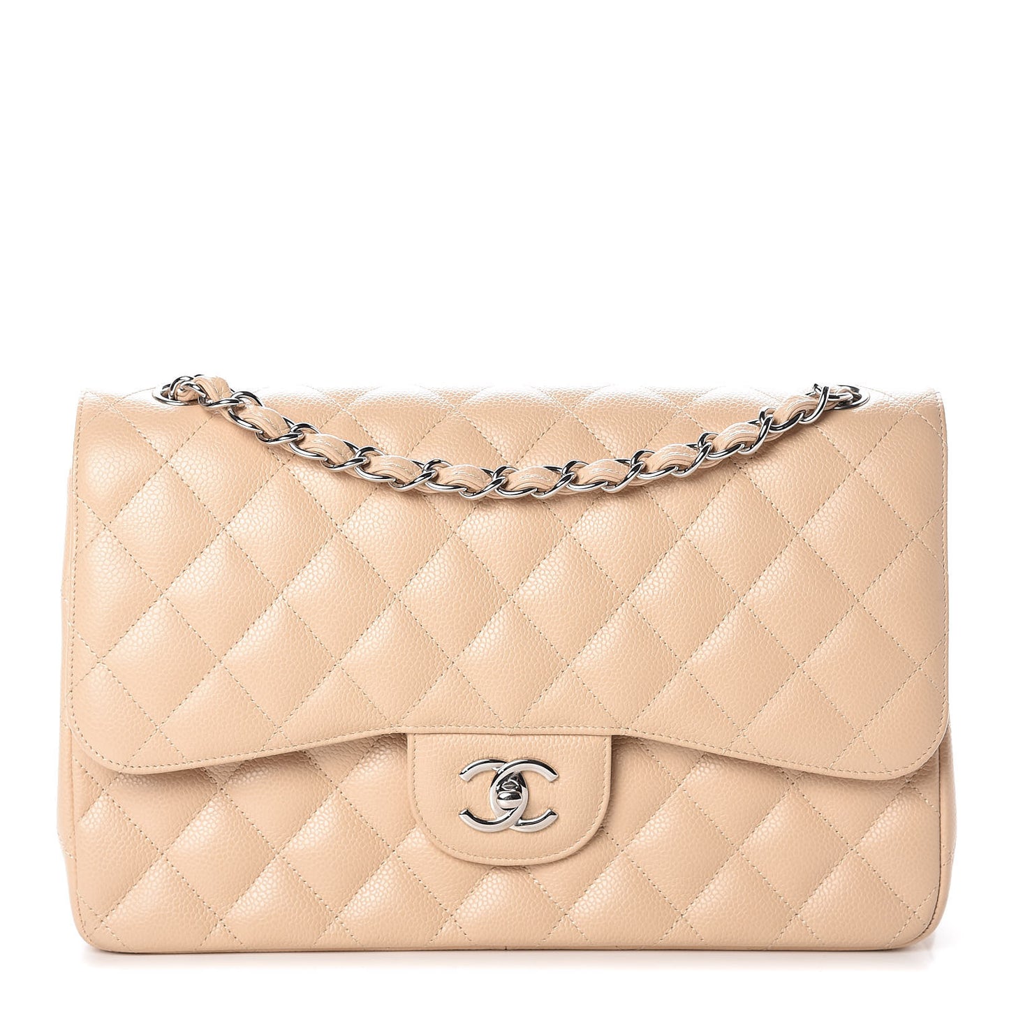 Caviar Quilted Jumbo Double Flap Beige Clair