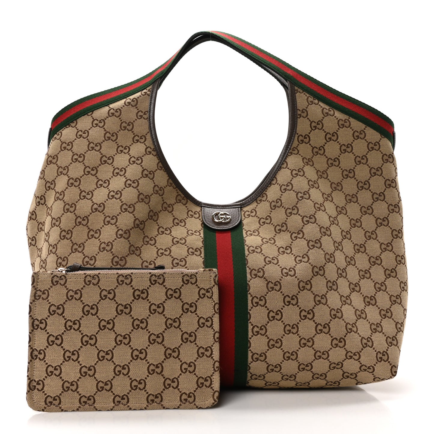 GG Monogram Web Large Giglio Tote Beige Brown