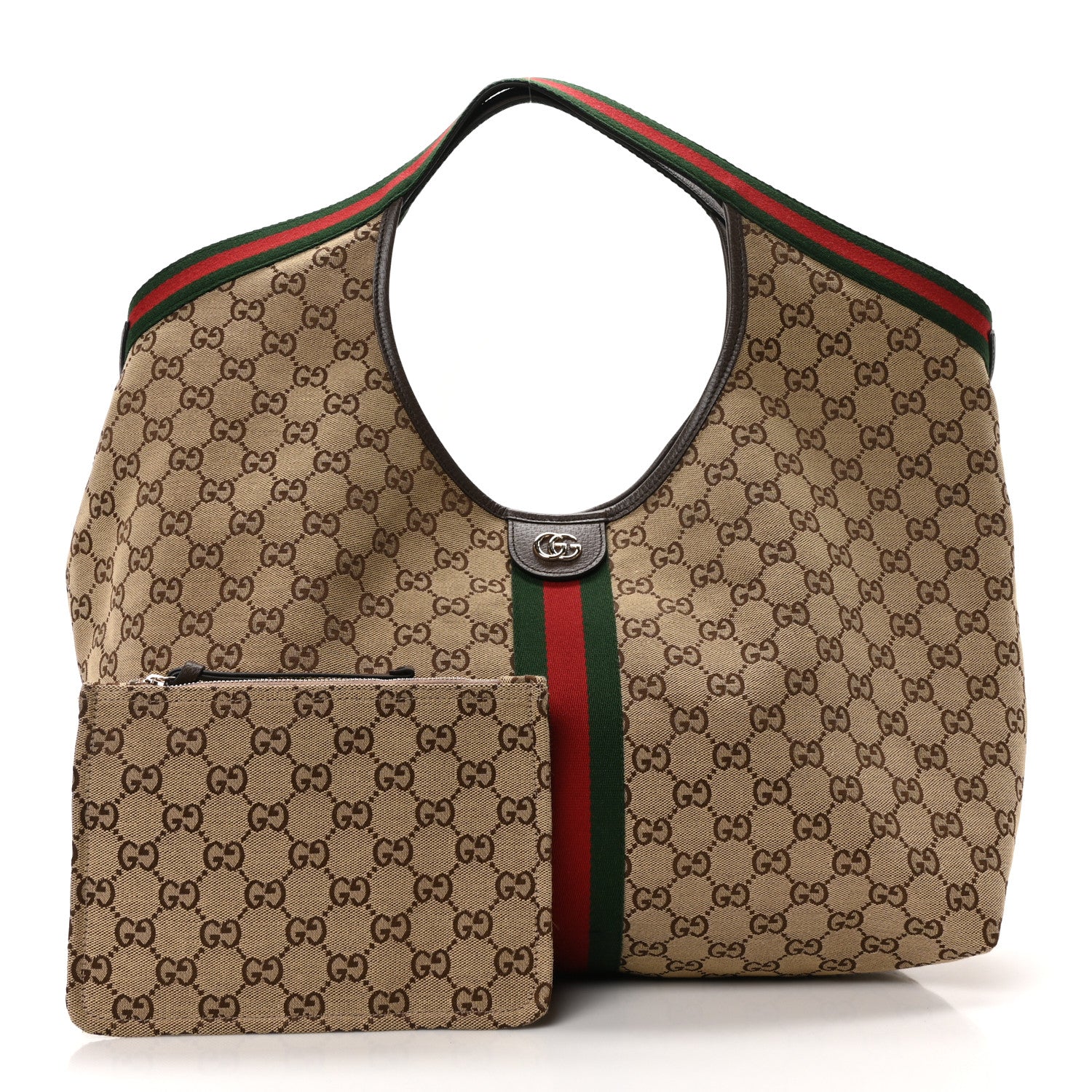 Gucci GG Monogram Web Large Giglio Tote Beige Brown 3 of 10