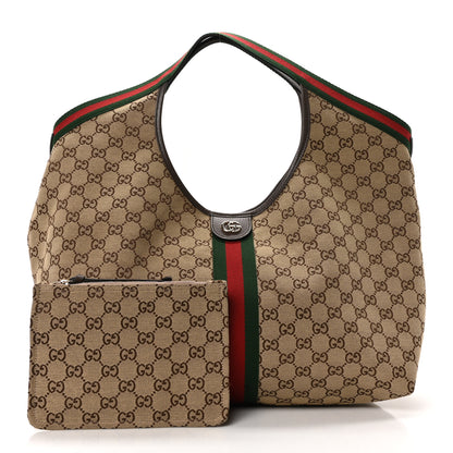 Gucci GG Monogram Web Large Giglio Tote Beige Brown 3 of 10