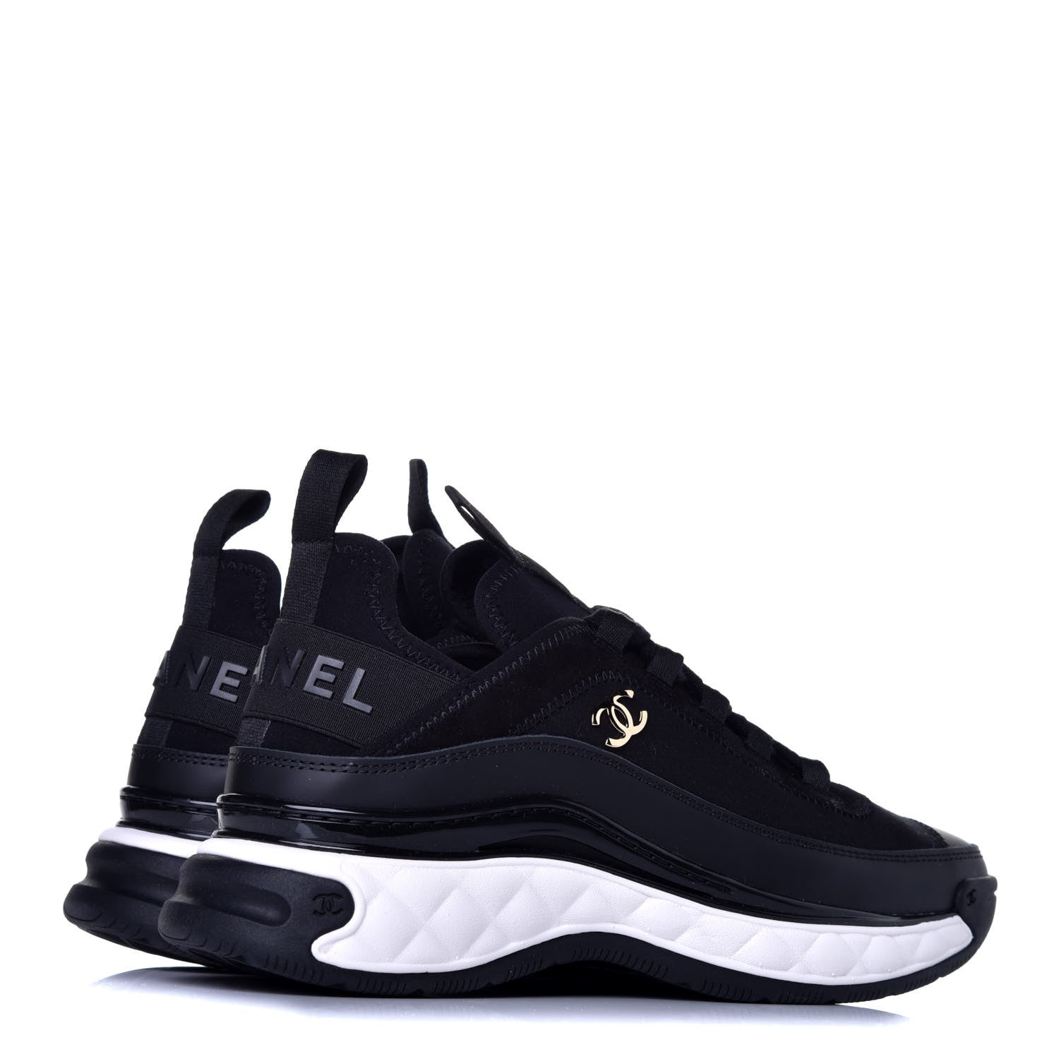 Chanel Velvet Calfskin Mixed Fibers CC Sneakers 37 Black 4 of 8