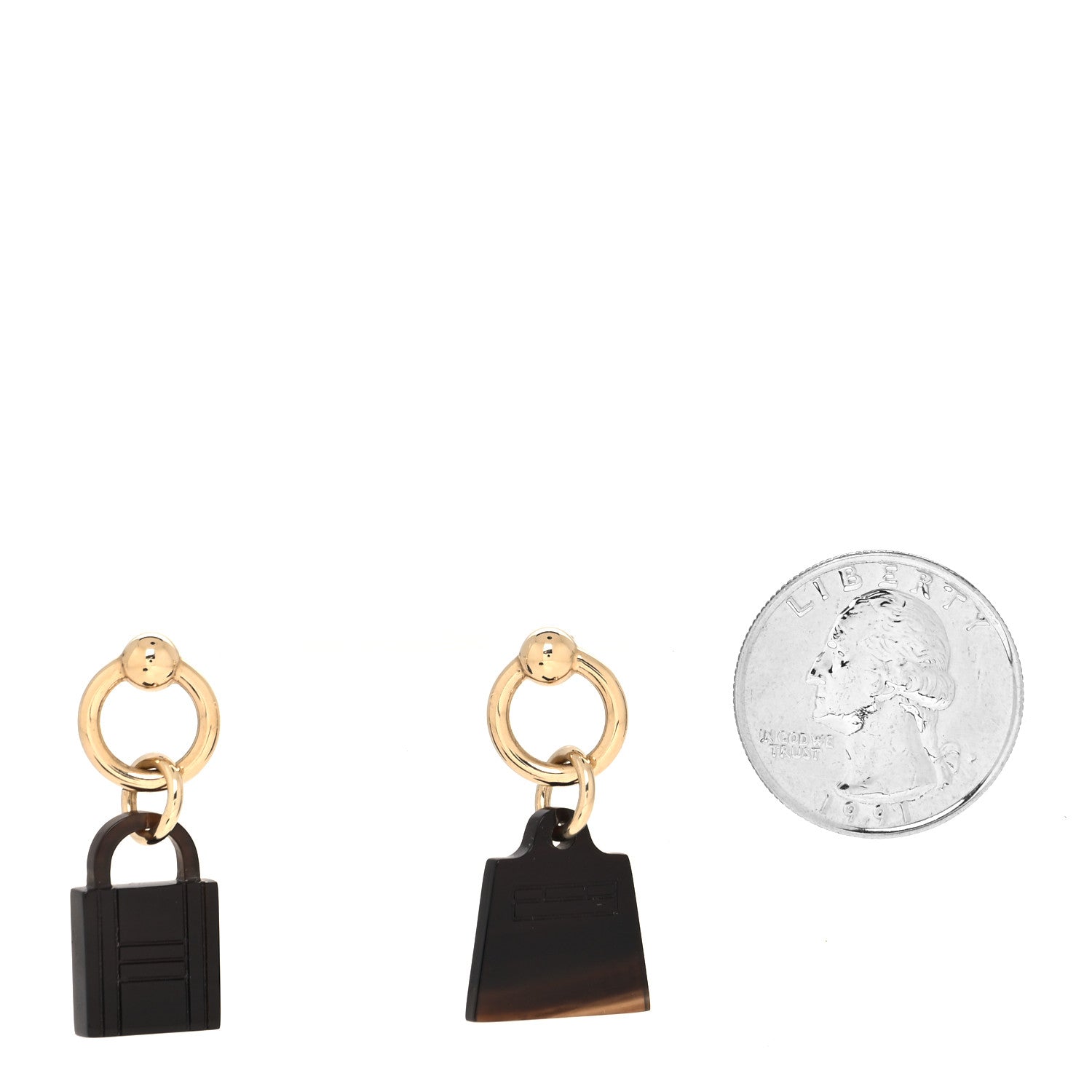 Hermes Permabrass Buffalo Horn Wood Amulette Kelly Bag Earrings 2 of 5