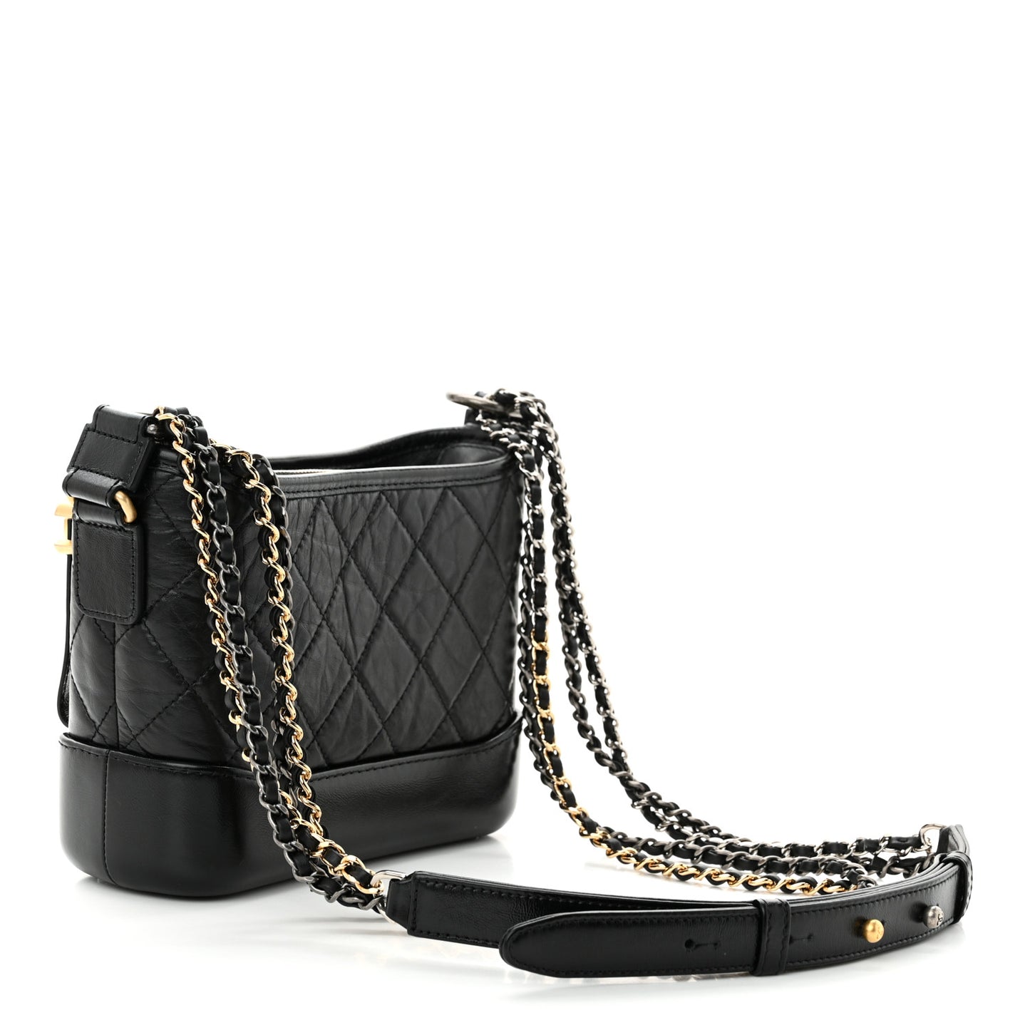 Aged Calfskin Quilted Small Gabrielle Hobo Black