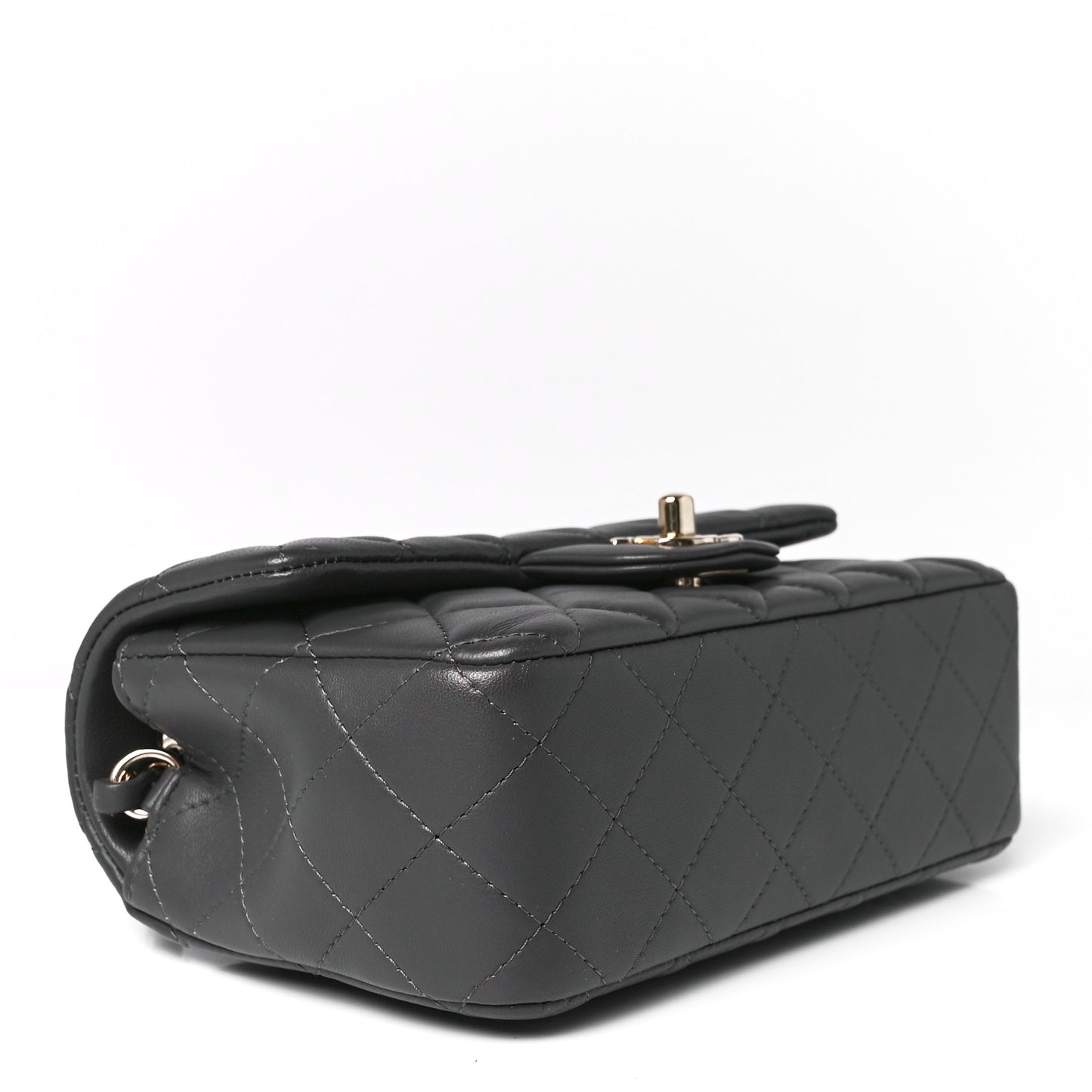 Lambskin Quilted Mini Rectangular Flap Dark Grey