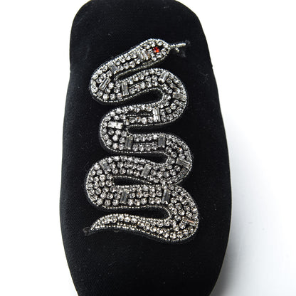 Gucci Velvet Crystal Snake Embroidered Womens Slippers 37.5 Black 10 of 11