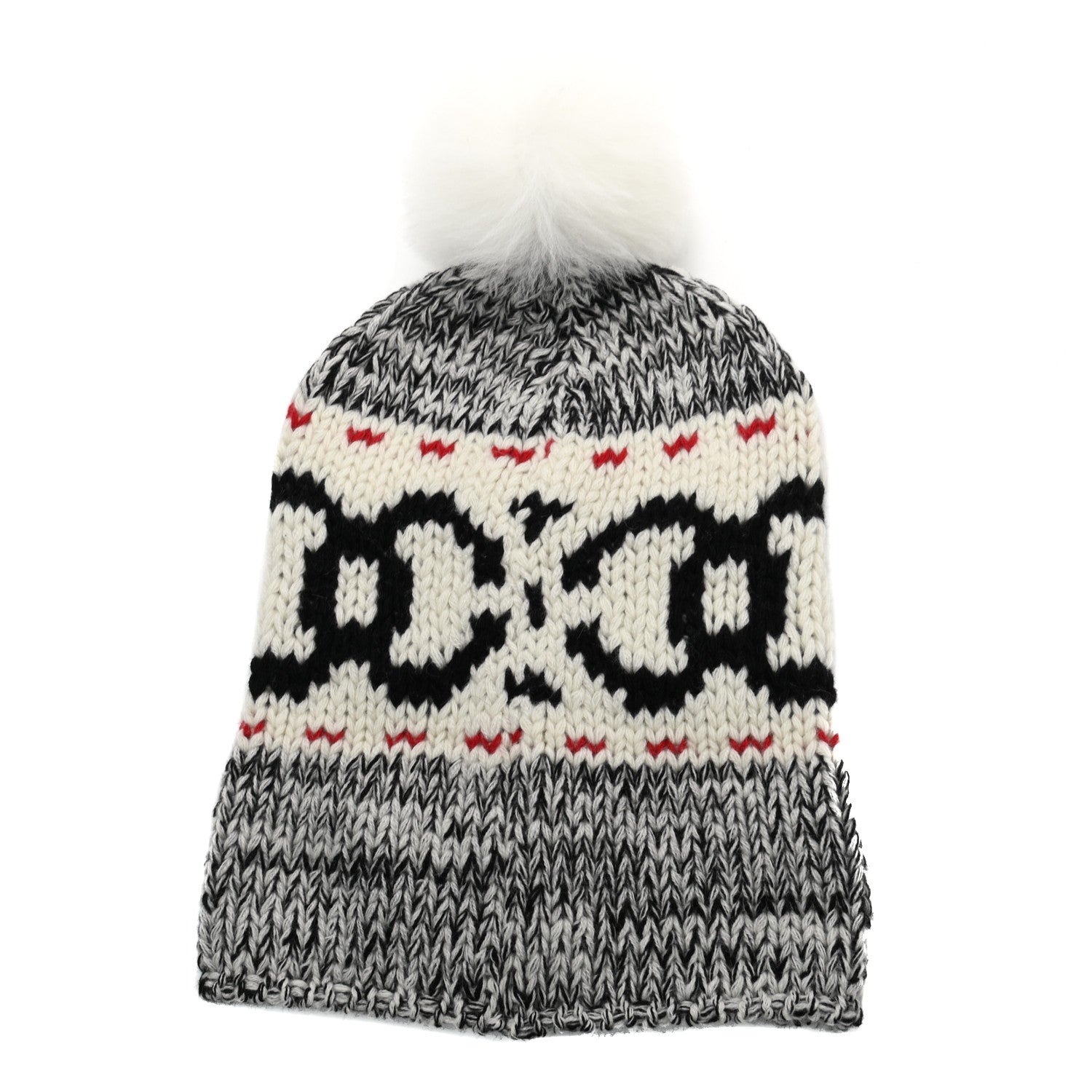 Chanel Wool Shearling CC Beanie Hat Ivory Black Red 3 of 5