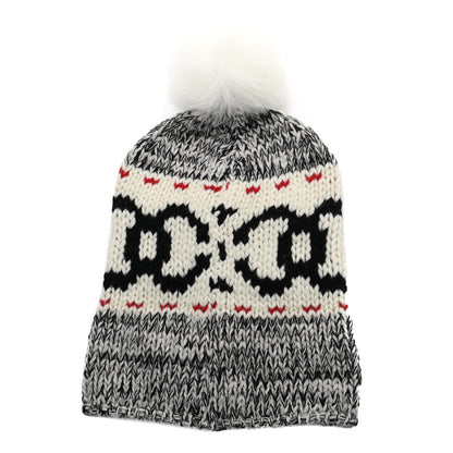 Chanel Wool Shearling CC Beanie Hat Ivory Black Red 3 of 5