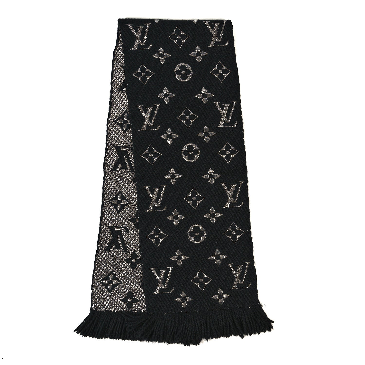 Louis Vuitton Wool Silk Logomania Shine Scarf Black 2 of 3