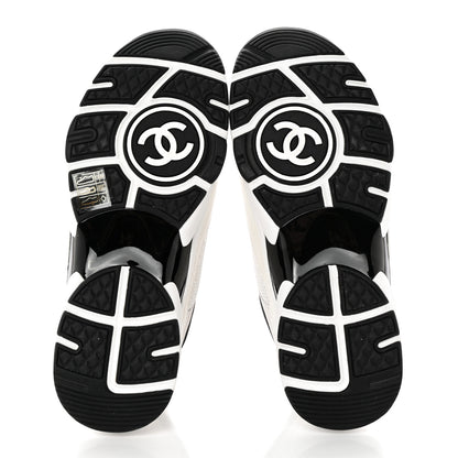 Chanel Mesh Suede Calfskin Grained Calfskin Womens CC Sneakers 37.5 White Black 5 of 10