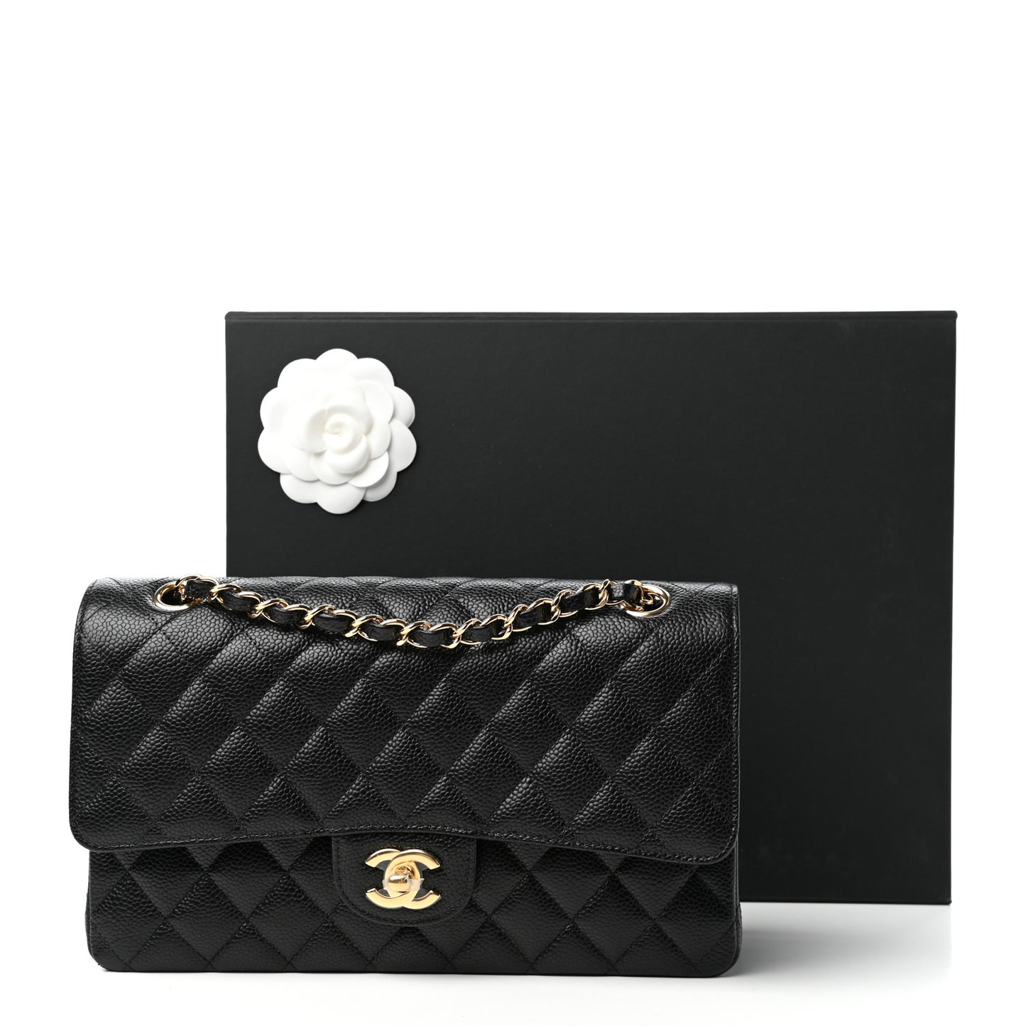 Caviar Quilted Medium Double Flap Black