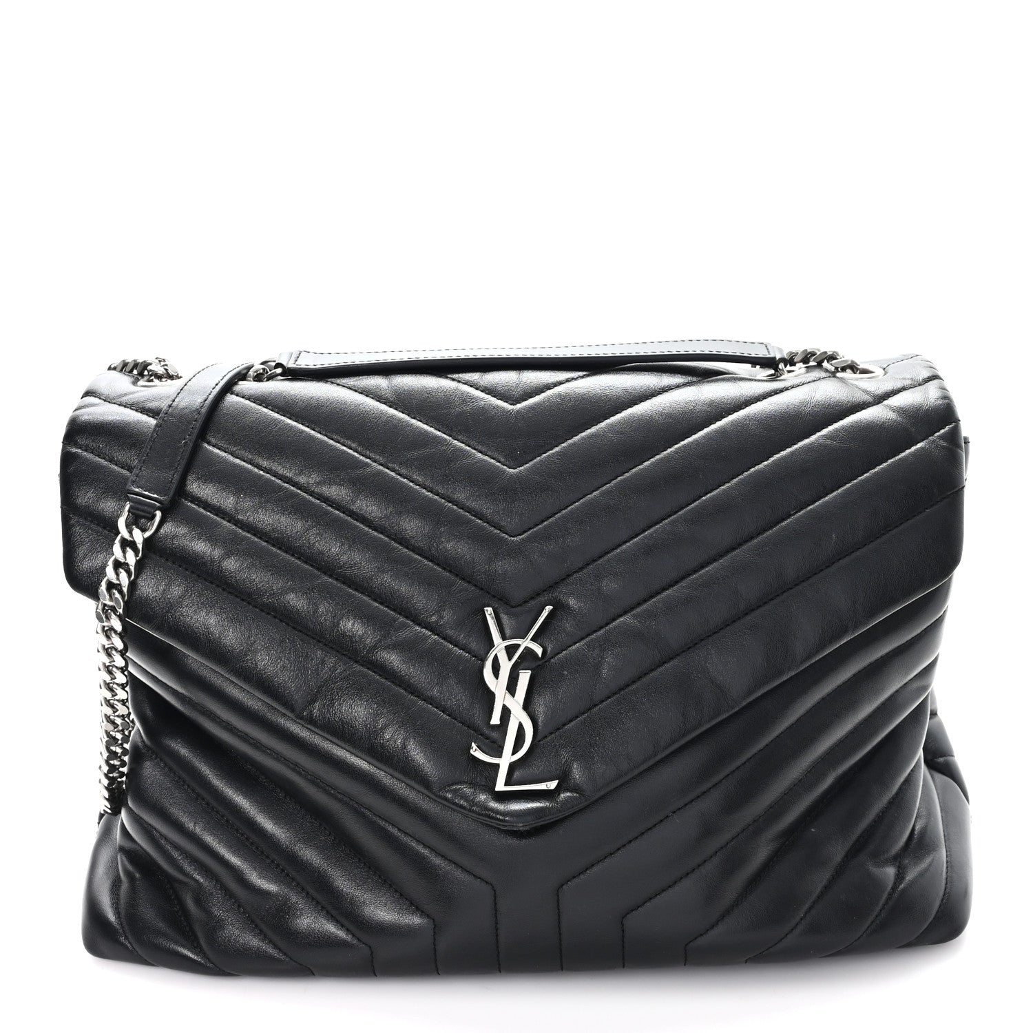 Saint Laurent Calfskin Y Quilted Monogram Large Loulou Chain Satchel Black 1 of 12