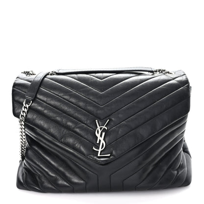 Saint Laurent Calfskin Y Quilted Monogram Large Loulou Chain Satchel Black 1 of 12