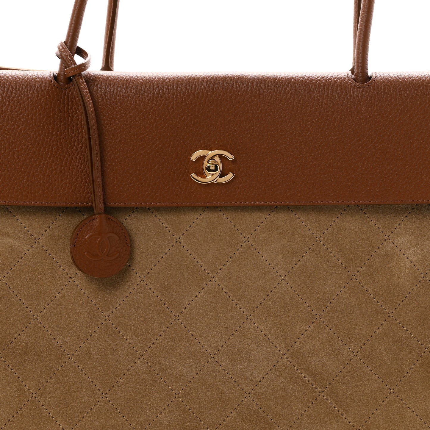 Grained Calfskin Suede Large Urban Essentials Shopping Bag Dark Beige Camel