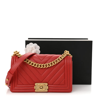 Chanel Caviar Chevron Quilted Medium Boy Flap Red 12 of 12