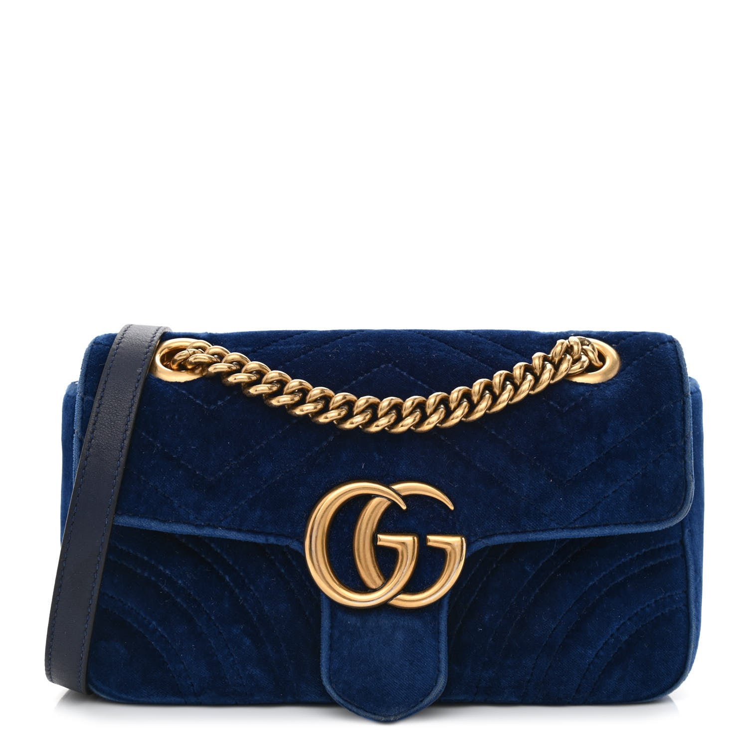Gucci Velvet Matelasse Mini GG Marmont Shoulder Bag Cobalt Blue 1 of 11