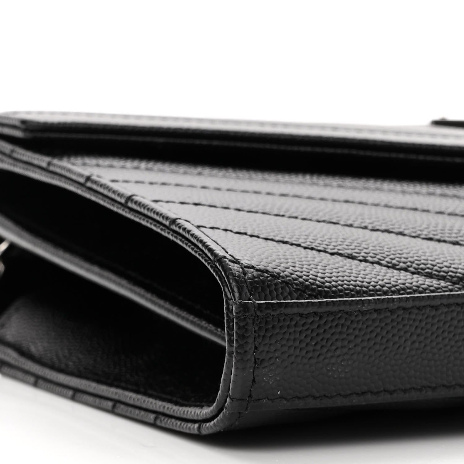 Saint Laurent Grain De Poudre Matelasse Chevron Monogram Chain Wallet Black 8 of 9