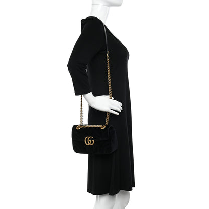 Gucci Velvet Matelasse Mini GG Marmont Shoulder Bag Black 2 of 10