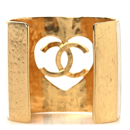 Chanel Crystal Heart CC Cuff Bracelet M Gold White 3 of 4