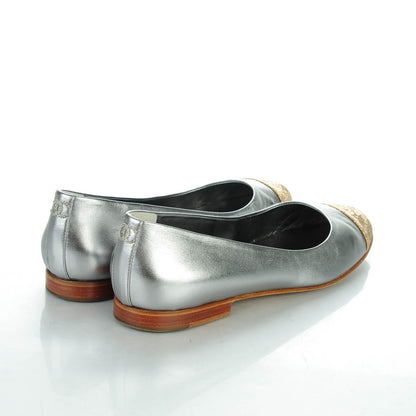 Chanel Metallic Lambskin Crystal Cap Toe CC Ballerina Flats 39 Silver Gold 4 of 8