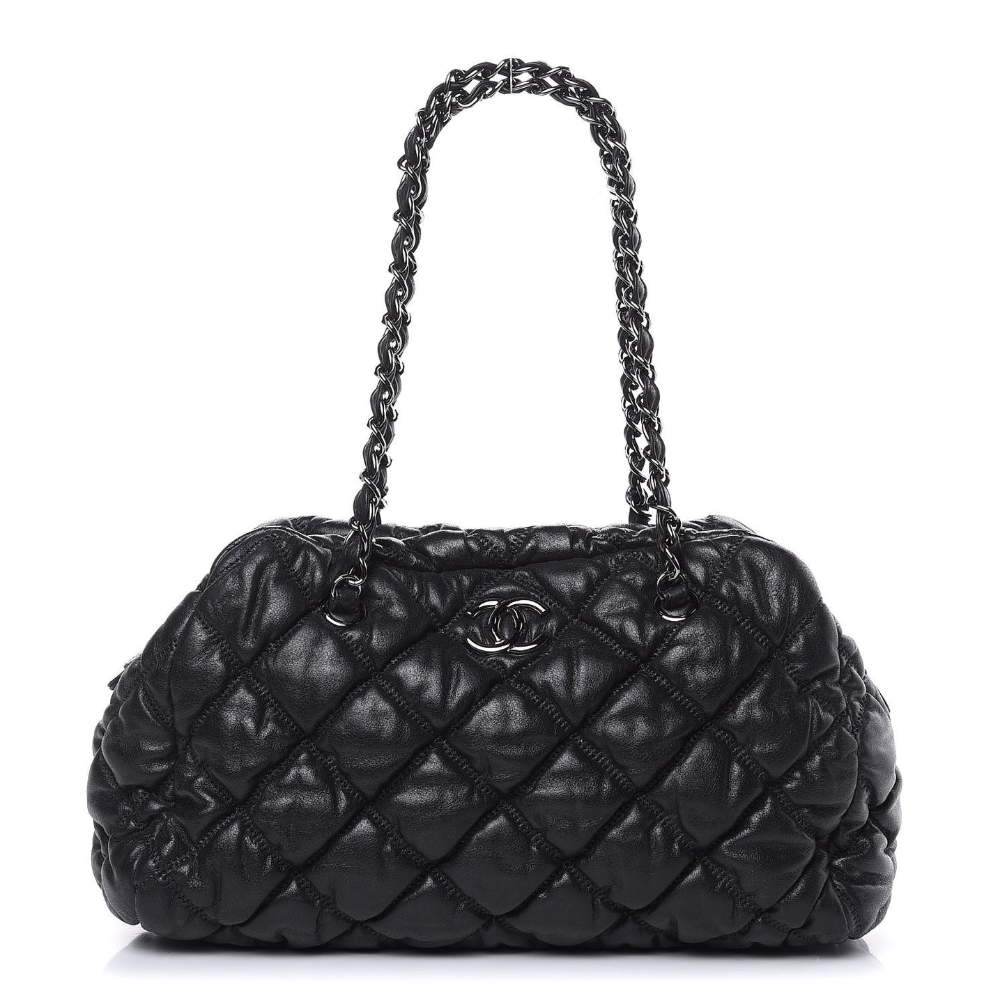 Lambskin Bubble Quilt Bowler Black