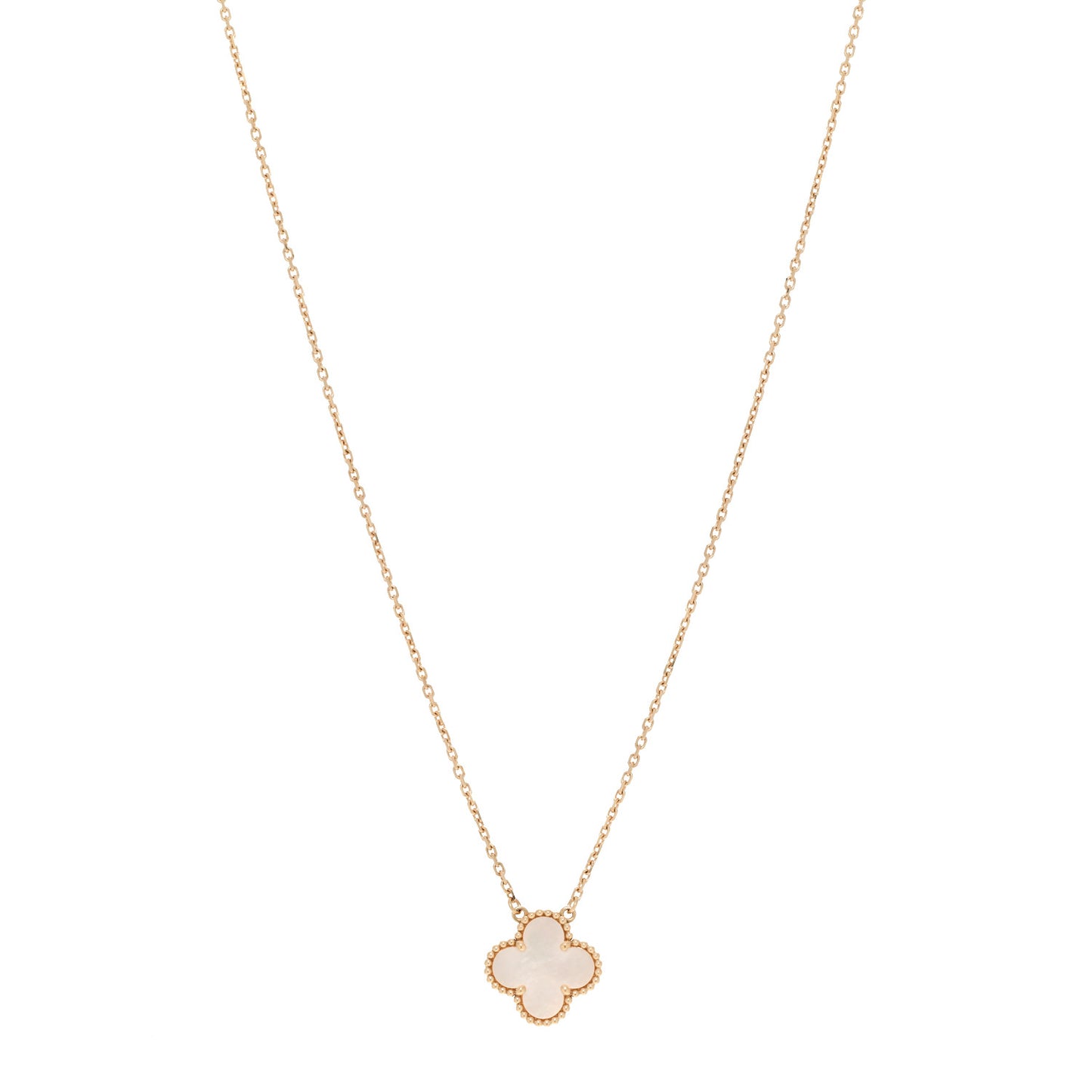 18K Yellow Gold Mother of Pearl Vintage Alhambra Pendant Necklace
