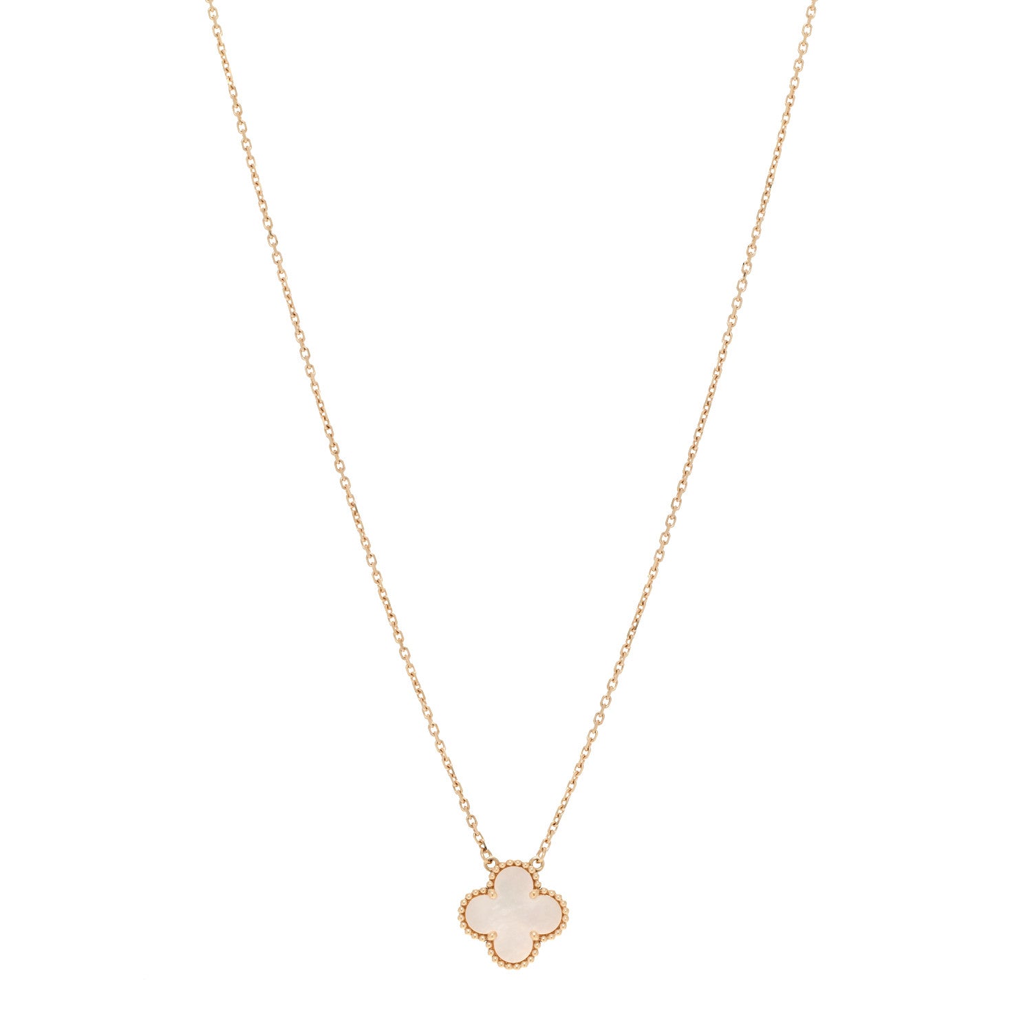 Van Cleef & Arpels 18K Yellow Gold Mother of Pearl Vintage Alhambra Pendant Necklace 1 of 5