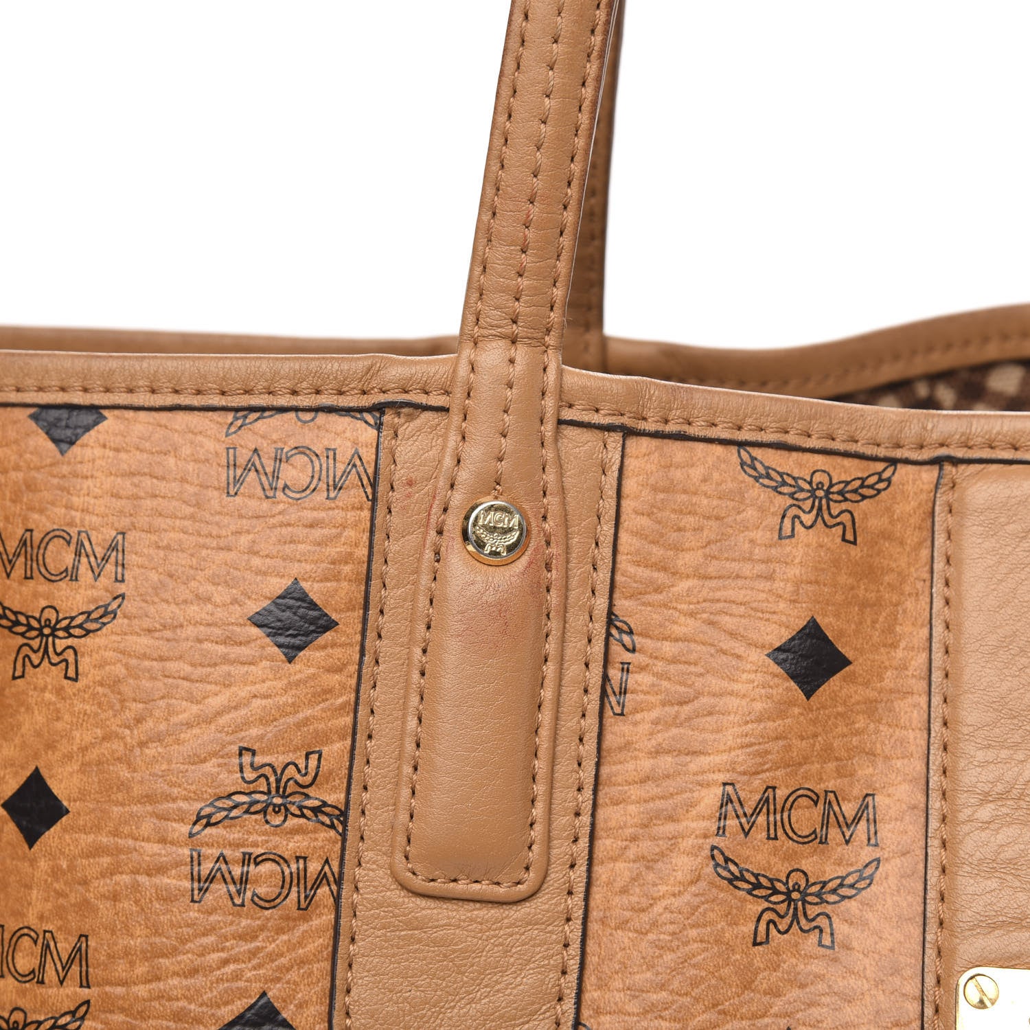 MCM Visetos Medium Liz Reversible Shopper Tote Cognac 17 of 21