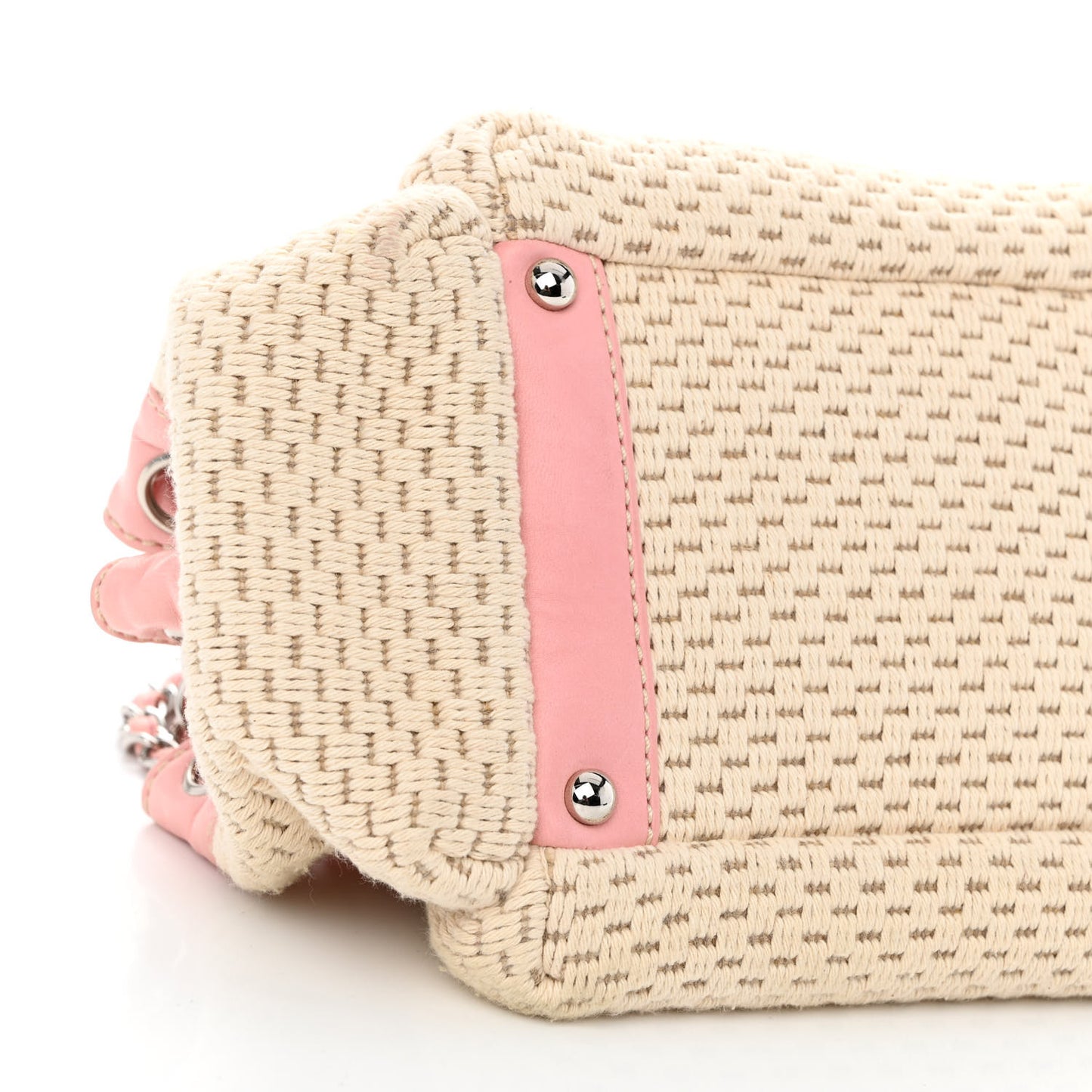 Canvas Woven Lambskin Lax Accordion Hobo Pink