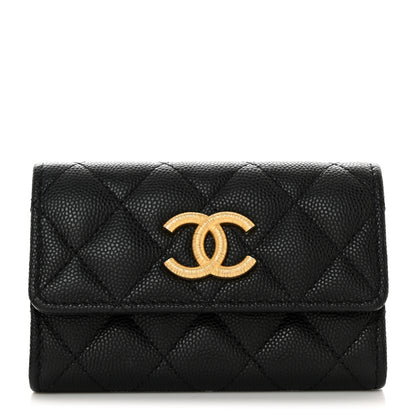 Chanel Caviar Quilted Textured CC Flap Card Holder Black 1 of 9