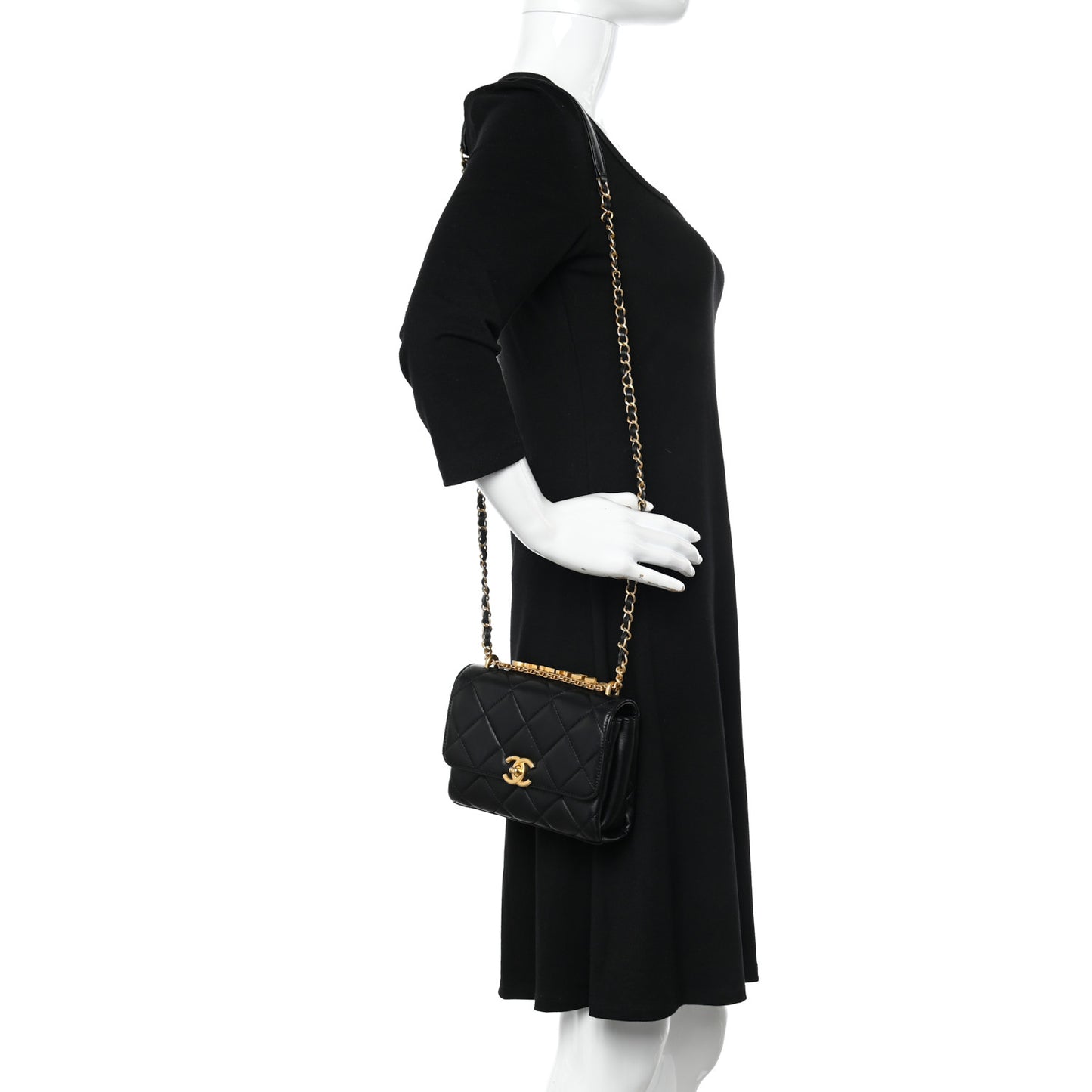 Lambskin Quilted Mini CC Crystal Logo Chain Flap Black