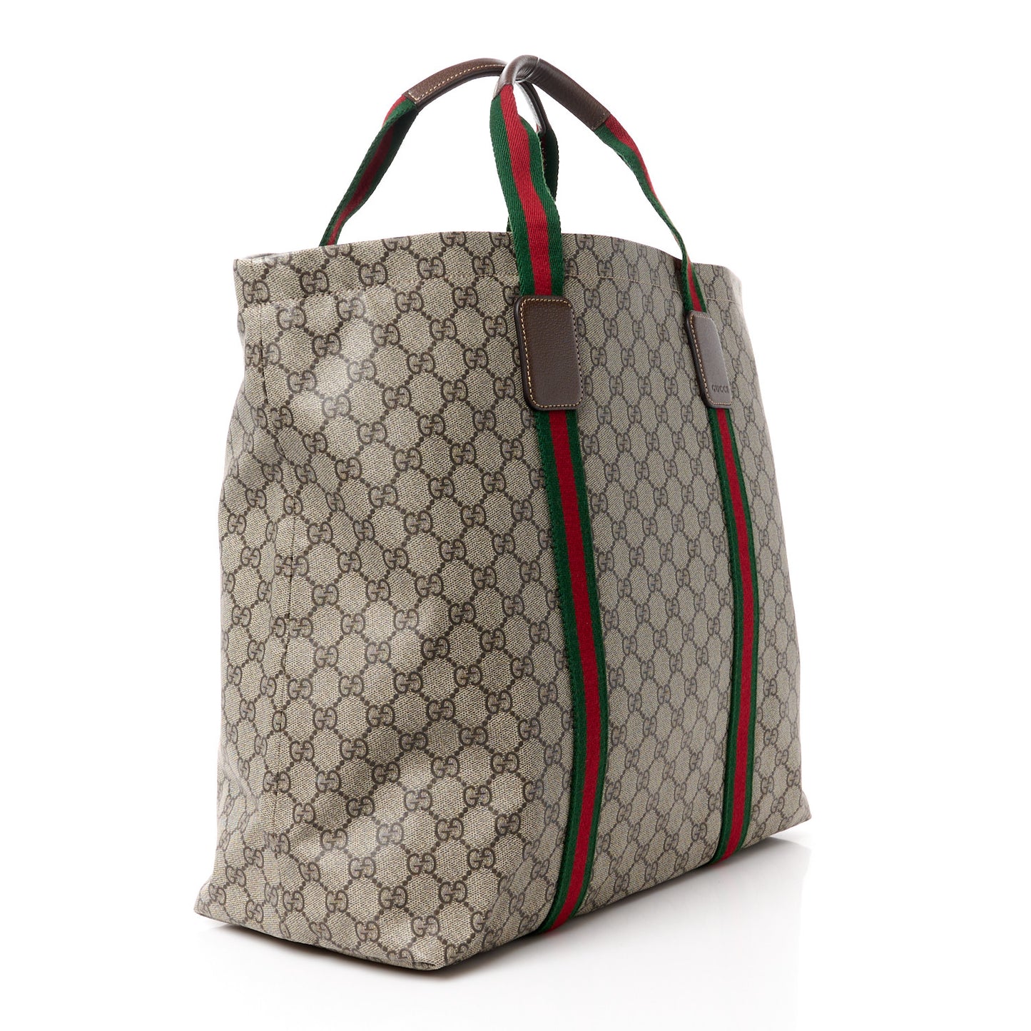 Tender GG Supreme Monogram Textured Dollar Calfskin Web Tote Beige Ebony New Acero