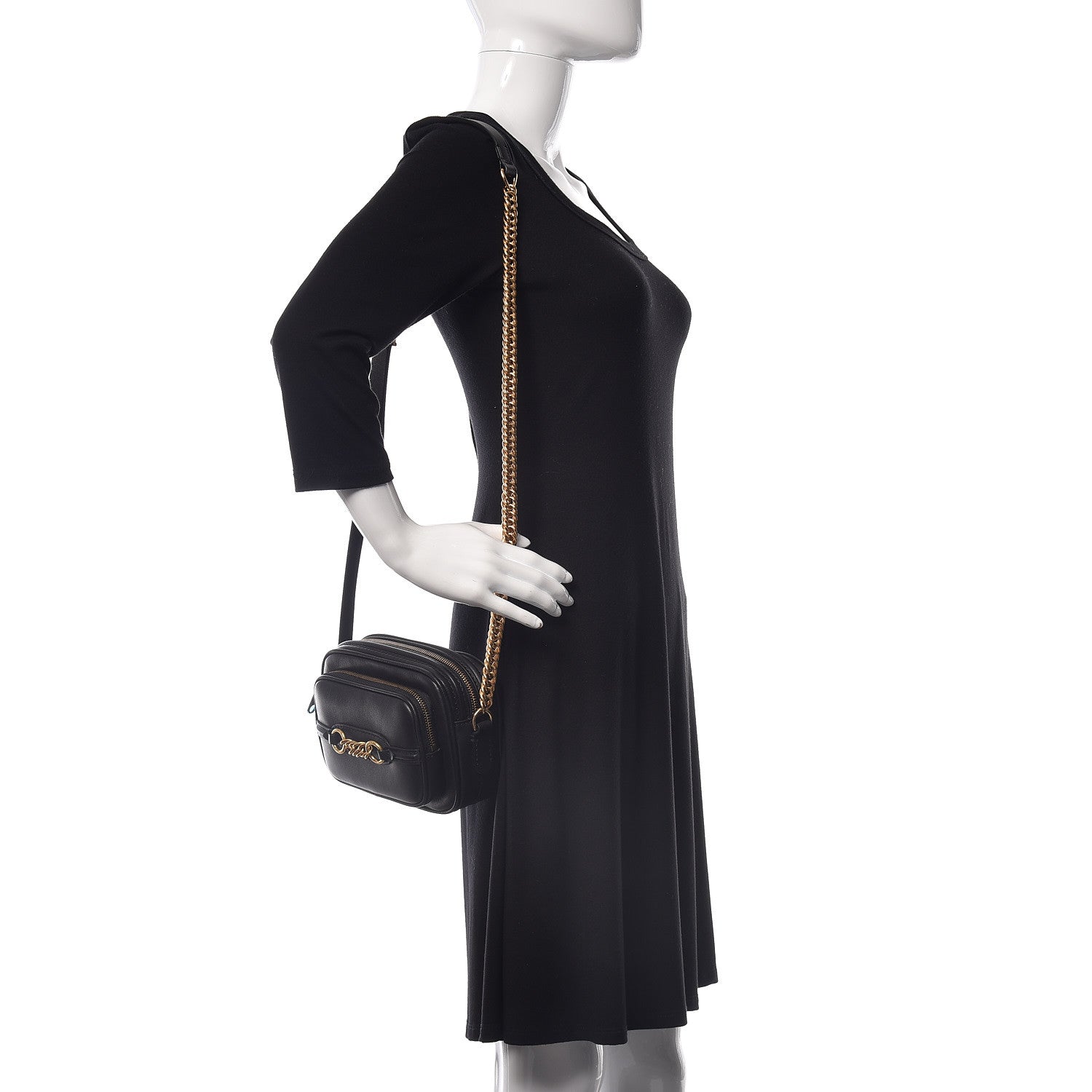 Burberry Smooth Calfskin 1983 Knight Check Link Camera Bag Black 2 of 9