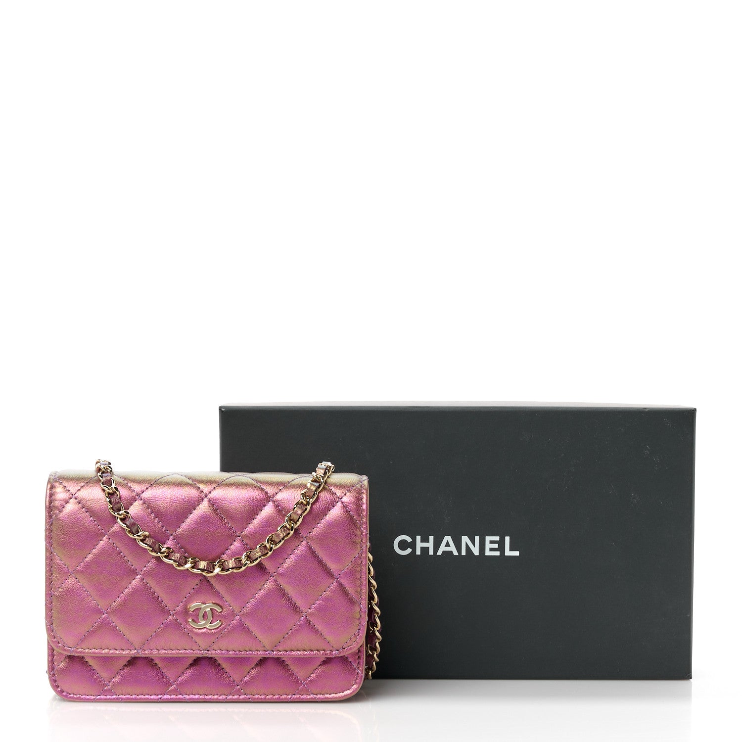 Chanel Iridescent Lambskin Quilted Mini Wallet On Chain WOC Purple 10 of 10