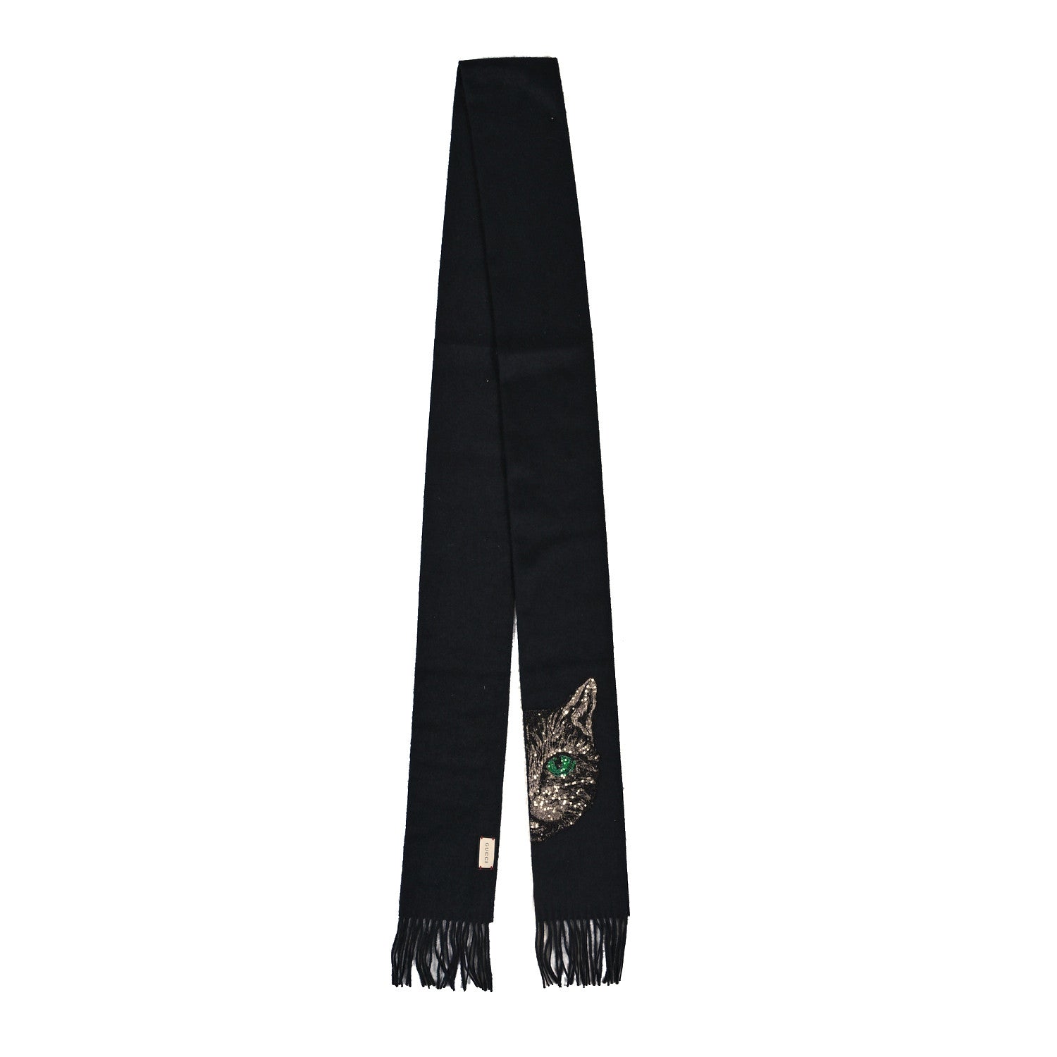 Gucci Wool Crystal Cat Scarf Black 2 of 3