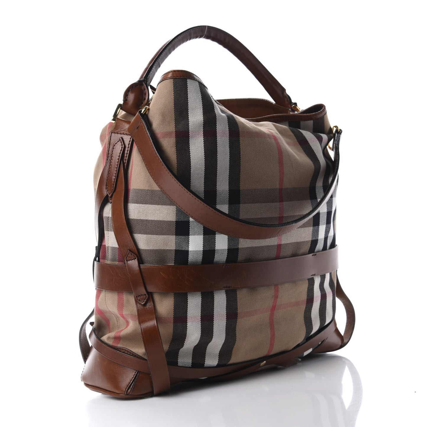 House Check Bridle Calfskin Medium Gosford Hobo Dark Tan
