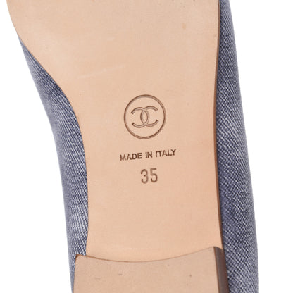 Chanel Satin Denim Goatskin CC Cap Toe Ballerina Flats 35 Blue 13 of 32