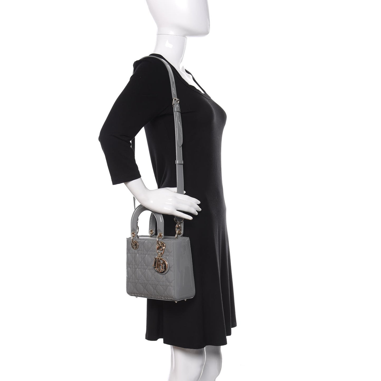 Patent Cannage Small Lady Dior Grey